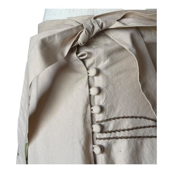 BCBGMAXAZRIA Floral Embroidered Flared A-Line Skirt Tan Neutral 100% Cotton L - Picture 6 of 13